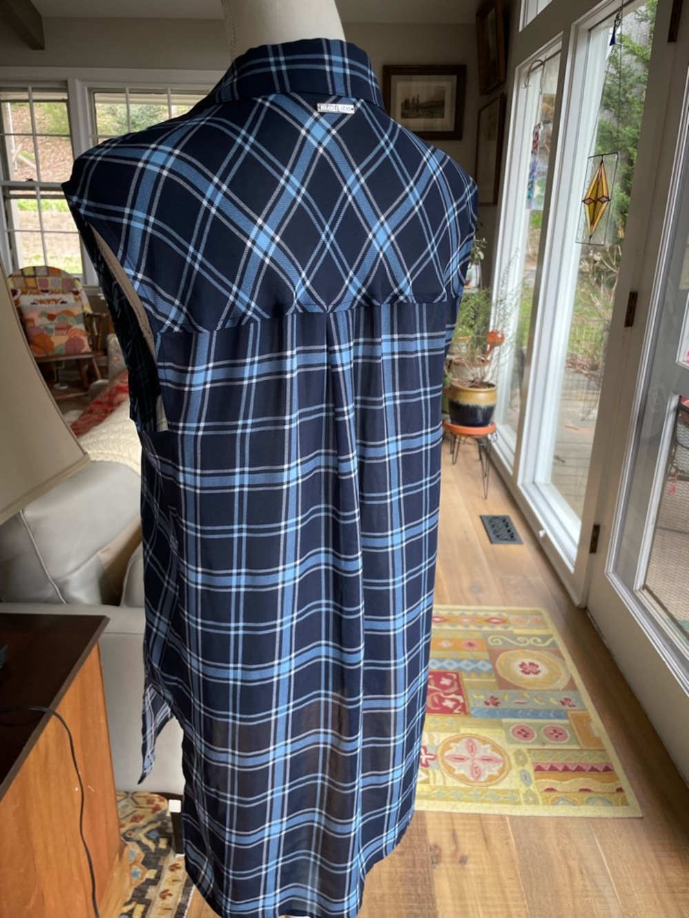 Michael Kors Navy and Light Blue Plaid Sleeveless Shirt Dress - Picture 2 of 8